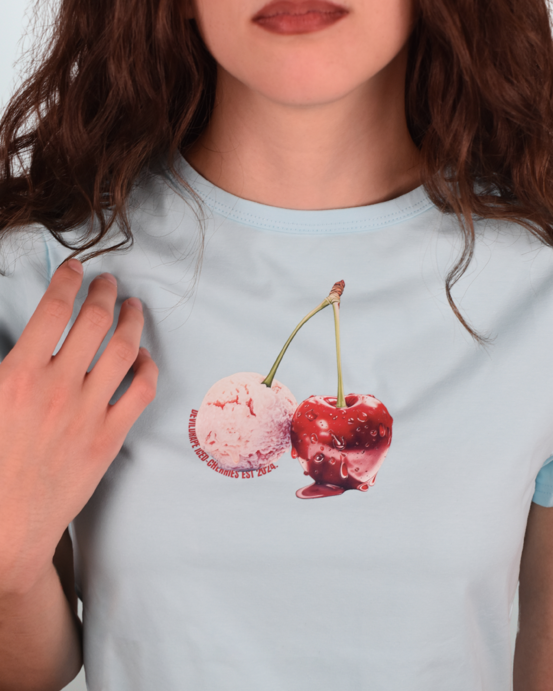 DEVILDRAPE WOMAN LIGHT BLUE T-SHIRT ICED-CHERRIES