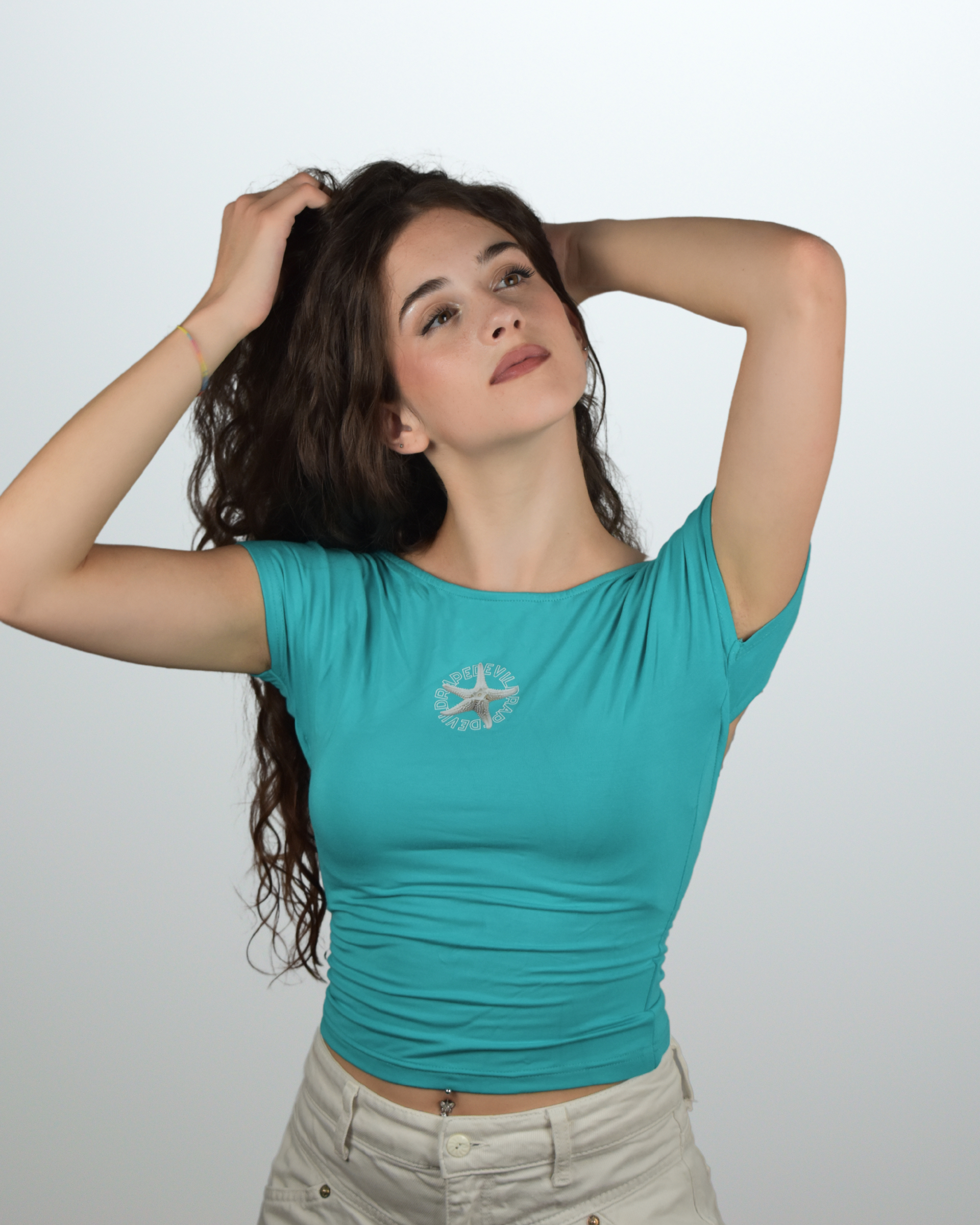 DEVILDRAPE WOMAN DARK CYAN CROP TOP STAR