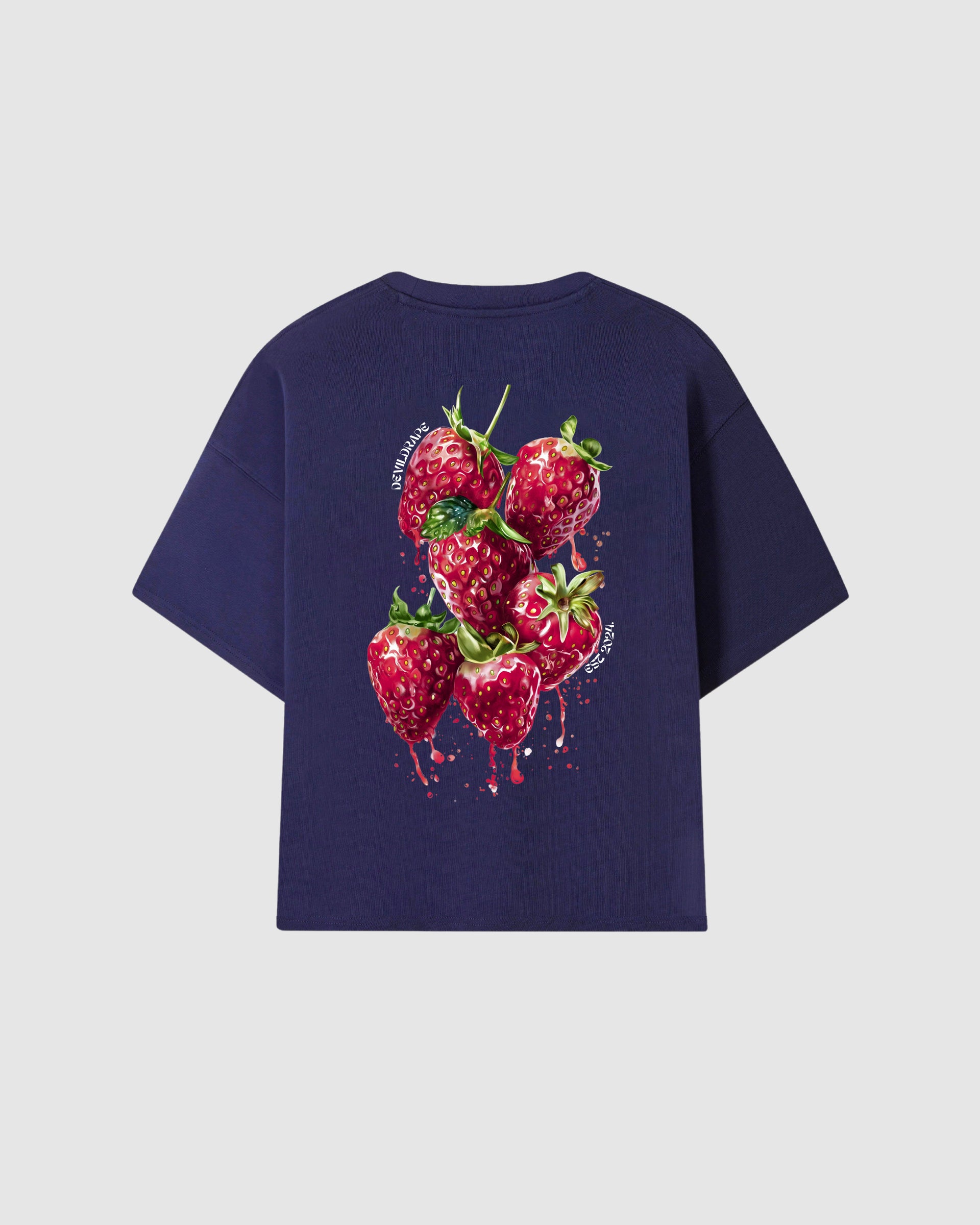 DEVILDRAPE UNISEX BOXY BLUE MIGNIGHT T-SHIRT STRAWBERRIES